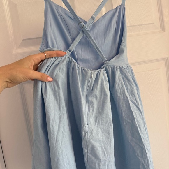 NWT HELLO MOLLY Sunbeam Warmth Light Blue Linen Mini Dress S 4 - Picture 7 of 11